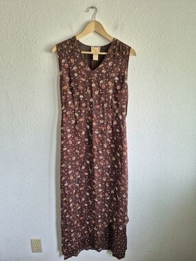 APRIL CORNELL DRESS MAXI SLEEVELESS BROWN FLORAL COTTAGE CORE Size L